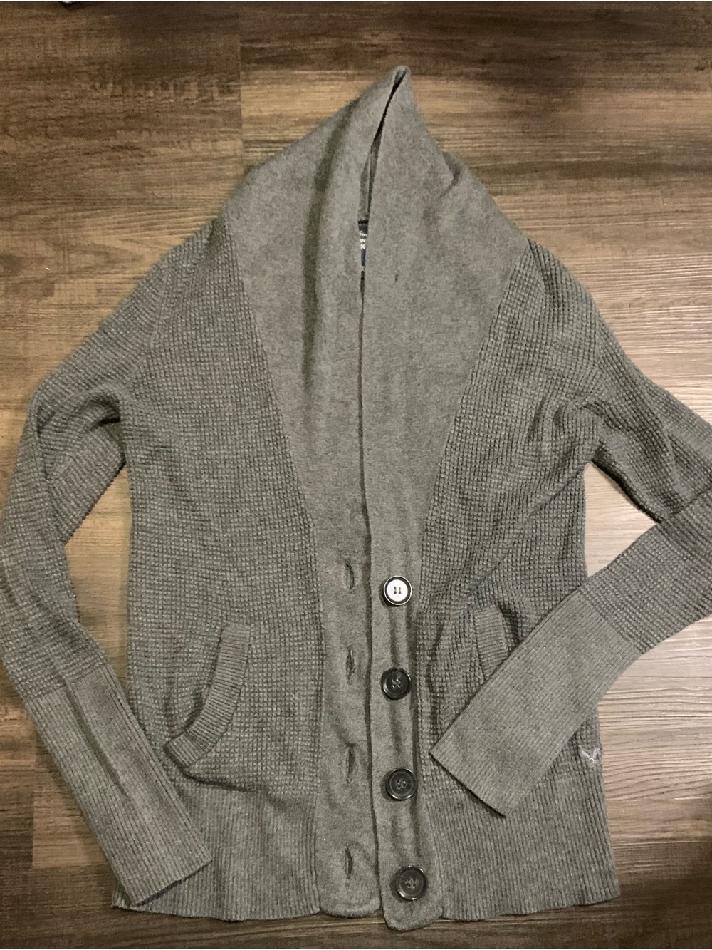 American Eagle Outfitters Gray Hooded Button-Up Cardigan